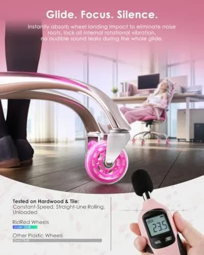 RidRed Pink Rollerblade Style Office Chair Wheels (5-Pack) | Heavy-Duty 650 lb Capacity, Smooth & Silent Rolling thumbnail 5