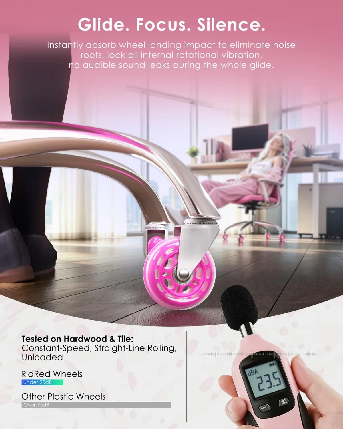 RidRed Pink Rollerblade Style Office Chair Wheels (5-Pack) | Heavy-Duty 650 lb Capacity, Smooth & Silent Rolling - view 5