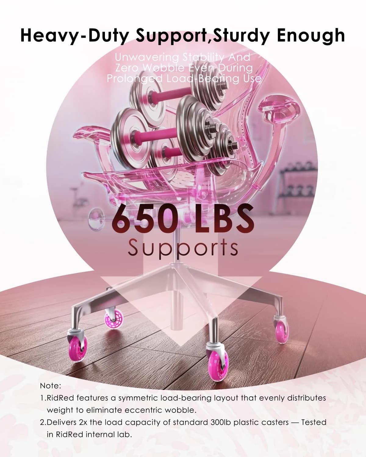 RidRed Pink Rollerblade Style Office Chair Wheels (5-Pack) | Heavy-Duty 650 lb Capacity, Smooth & Silent Rolling - view 6