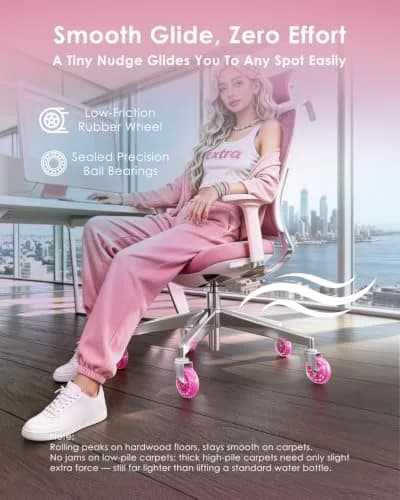 RidRed Pink Rollerblade Style Office Chair Wheels (5-Pack) | Heavy-Duty 650 lb Capacity, Smooth & Silent Rolling thumbnail 3