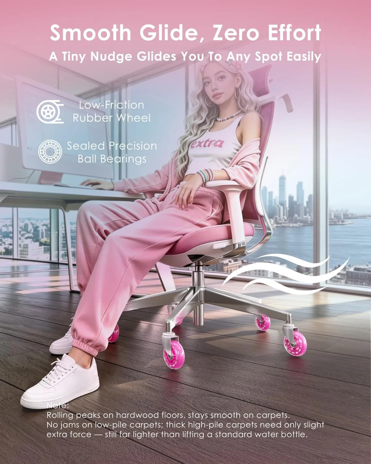 RidRed Pink Rollerblade Style Office Chair Wheels (5-Pack) | Heavy-Duty 650 lb Capacity, Smooth & Silent Rolling - view 3