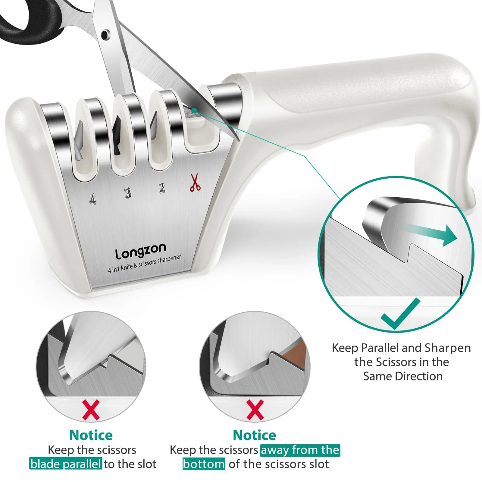 Longzon 4-Stage Knife Sharpener with Cut-Resistant Glove, Off-White | Restores Dull Blades in Seconds - view 6