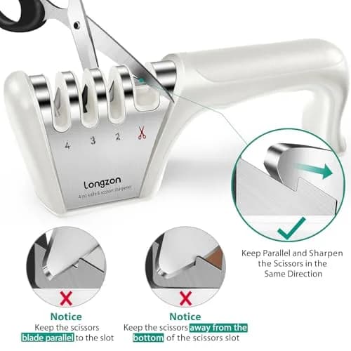 Longzon 4-Stage Knife Sharpener with Cut-Resistant Glove, Off-White | Restores Dull Blades in Seconds thumbnail 6