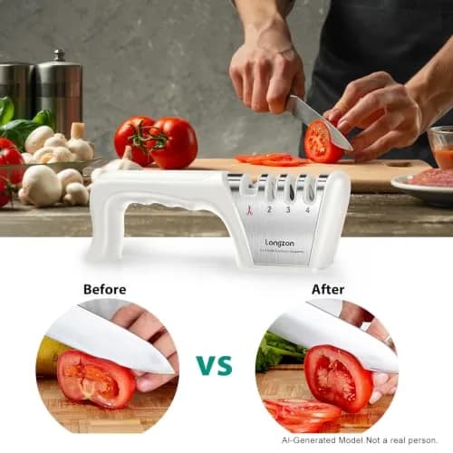 Longzon 4-Stage Knife Sharpener with Cut-Resistant Glove, Off-White | Restores Dull Blades in Seconds thumbnail 7