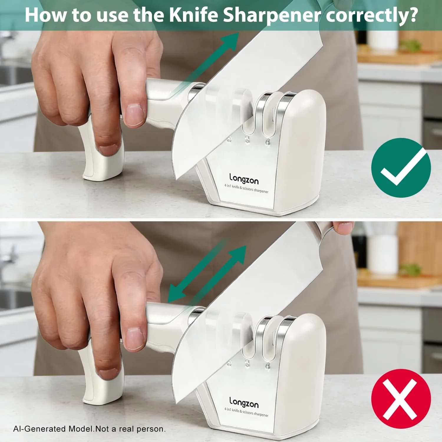 Longzon Off-White 4-Stage Knife Sharpener with Cut-Resistant Glove | Restores Dull Blades - view 4