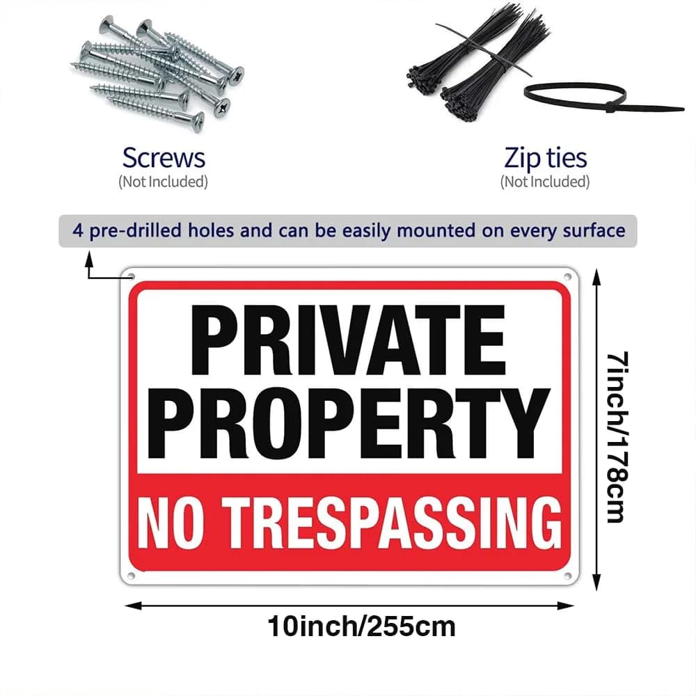 Dxyizus signs No Trespassing Signs Private Property Metal Sign 10 x 7 In Aluminum (2-Pack, 25.4cm x 17.8cm) - view 2