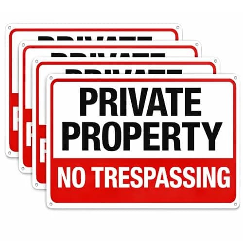 DXYIZUS SIGNS No Trespassing Sign Private Property Metal Sign 10 x 7 In (4-Pack, Aluminum) | Rust-Free & UV Protected thumbnail 1