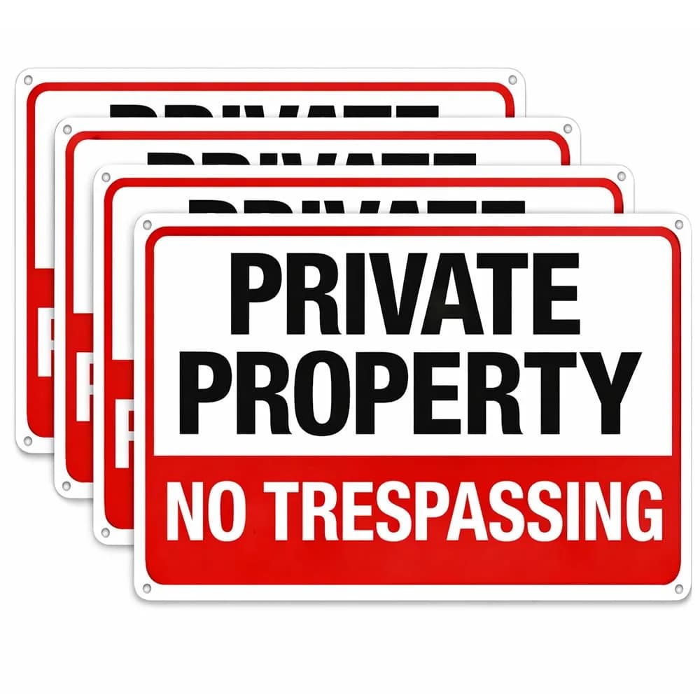 DXYIZUS SIGNS No Trespassing Sign Private Property Metal Sign 10 x 7 In (4-Pack, Aluminum) | Rust-Free & UV Protected - main product image
