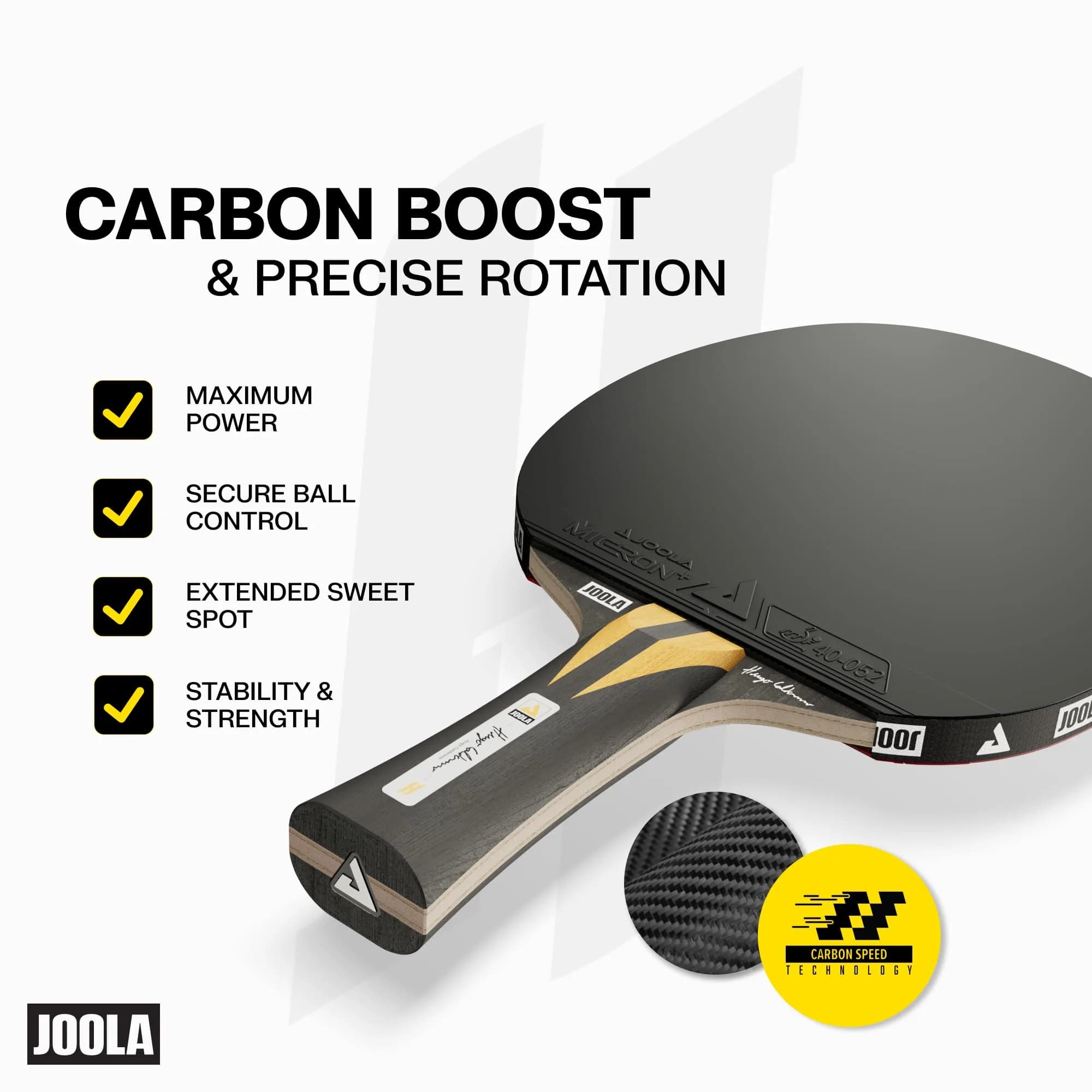 JOOLA Hugo Calderano Infinity Carbon Table Tennis Racket – Ergonomic Flared Grip - ITTF Approved Rubbers - Competition Paddle for Power Players - 185g - view 2
