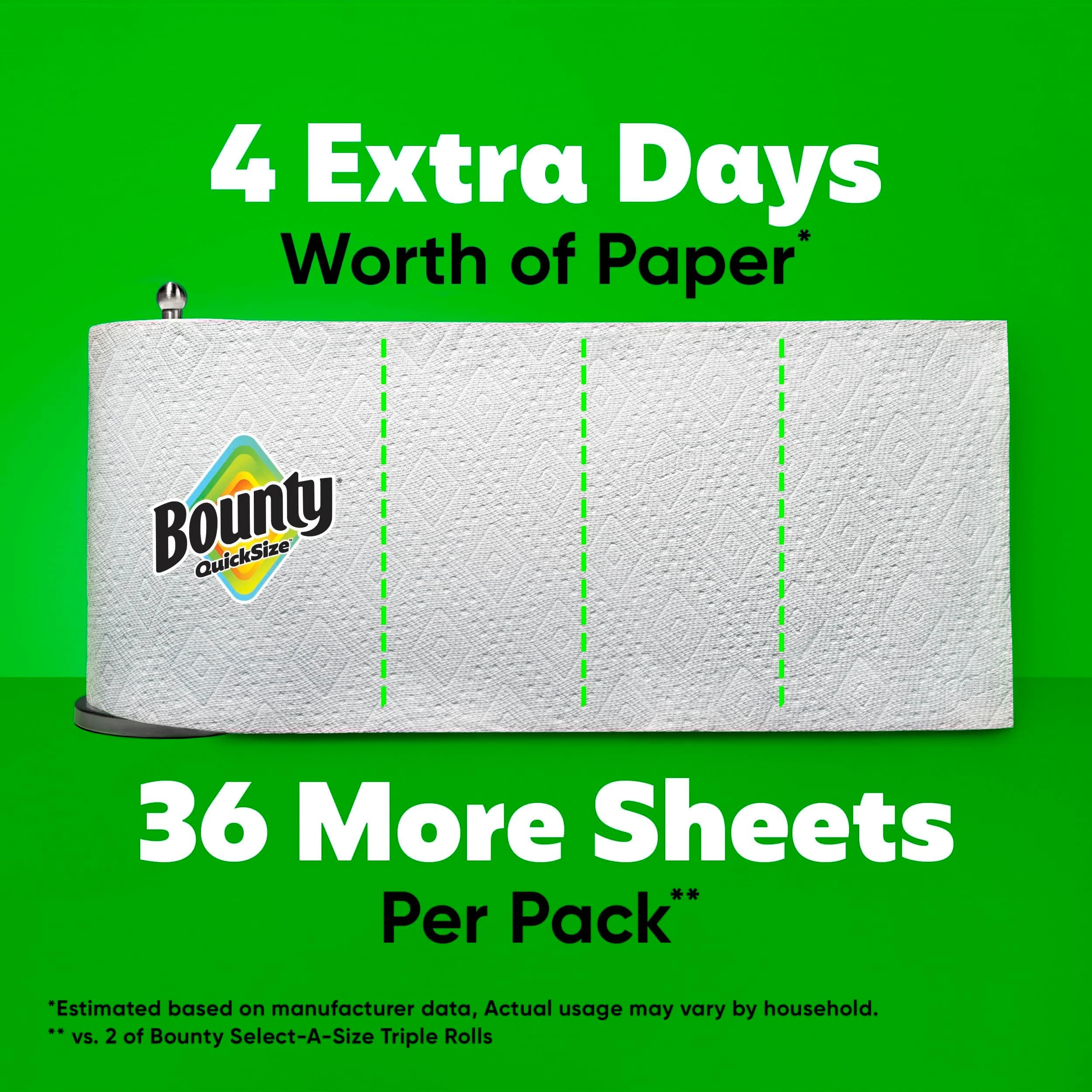 Bounty Quick Size Paper Towels White 2 Family Triple Rolls (282 Sheets) | 2x More Absorbent, Durable Diamond Texture - view 5