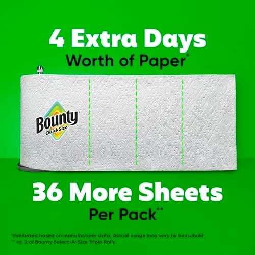 Bounty Quick Size Paper Towels White 2 Family Triple Rolls (282 Sheets) | 2x More Absorbent, Durable Diamond Texture thumbnail 5