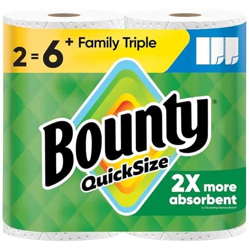 Bounty Quick Size Paper Towels White 2 Family Triple Rolls (282 Sheets) | 2x More Absorbent, Durable Diamond Texture thumbnail 1