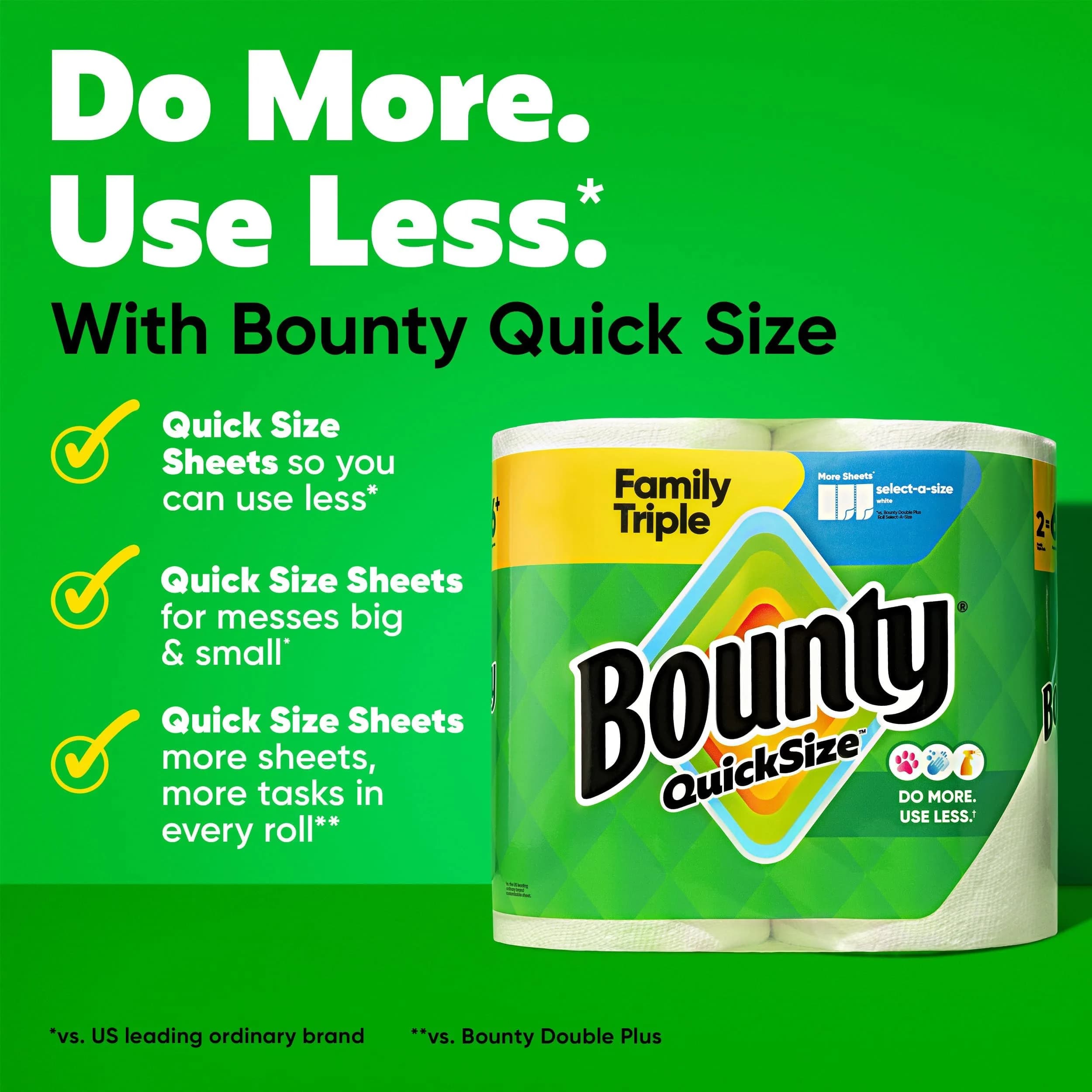 Bounty Quick Size Paper Towels White 2 Family Triple Rolls (282 Sheets) | 2x More Absorbent, Durable Diamond Texture - view 2
