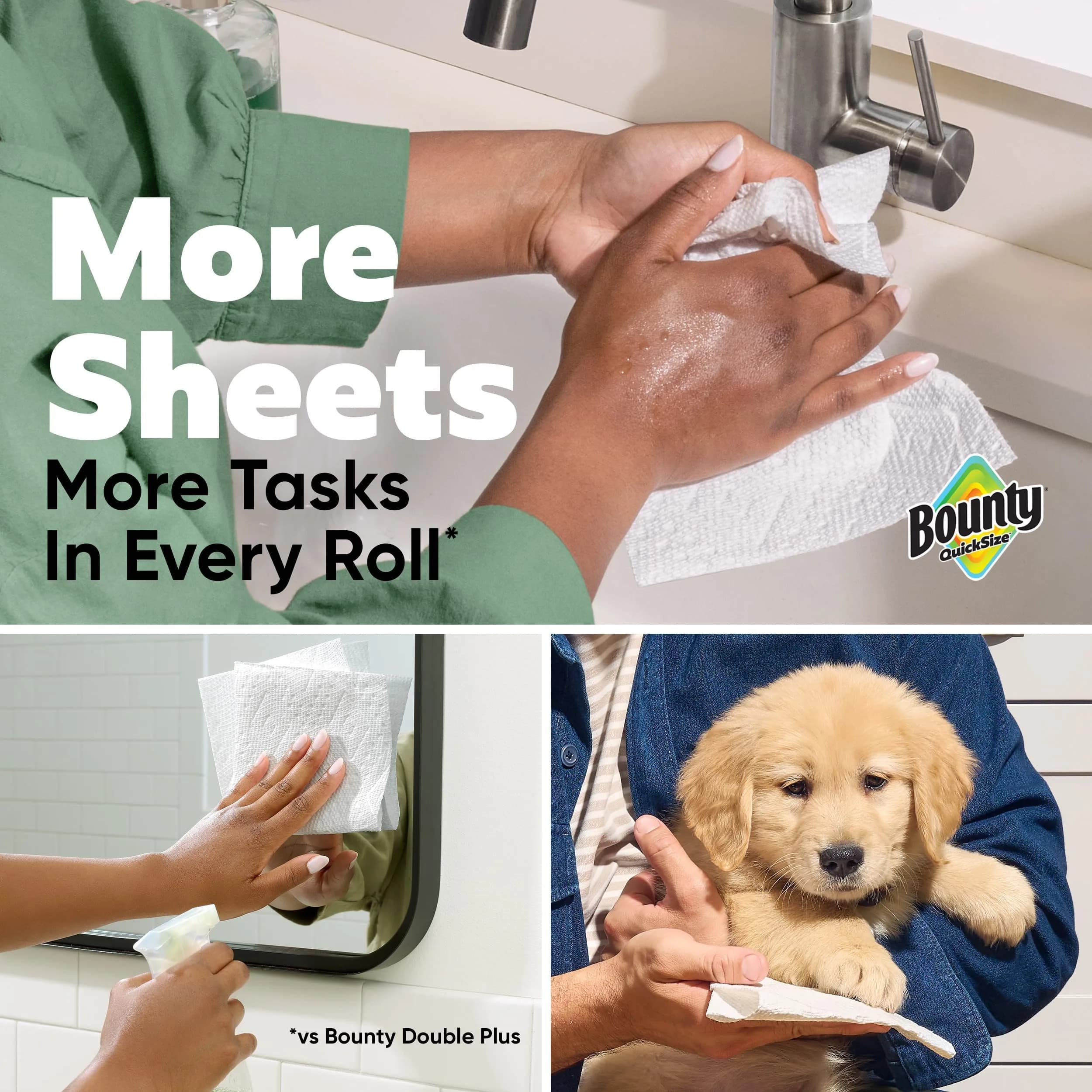Bounty Quick Size Paper Towels White 2 Family Triple Rolls (282 Sheets) | 2x More Absorbent, Durable Diamond Texture - view 3