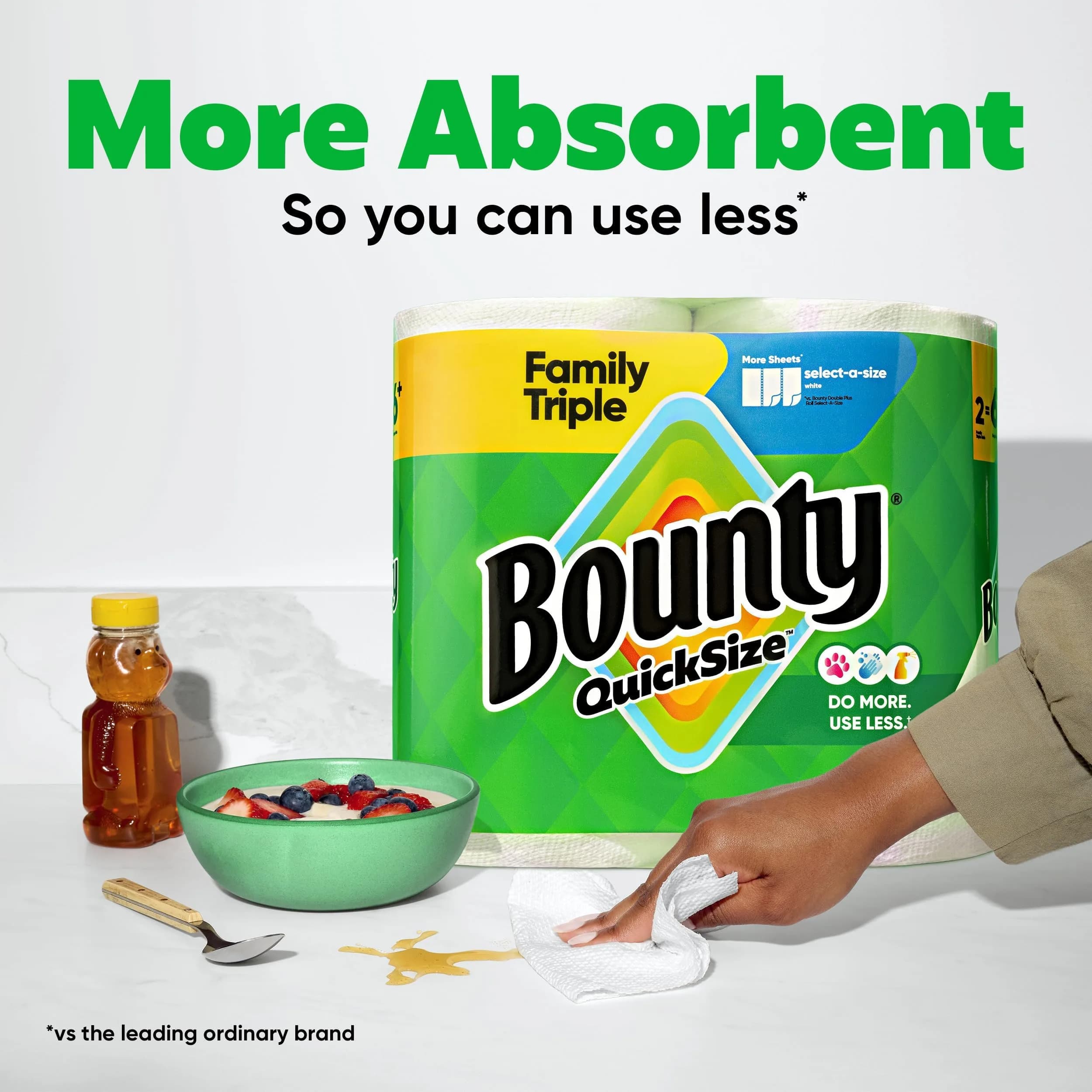 Bounty Quick Size Paper Towels White 2 Family Triple Rolls (282 Sheets) | 2x More Absorbent, Durable Diamond Texture - view 4