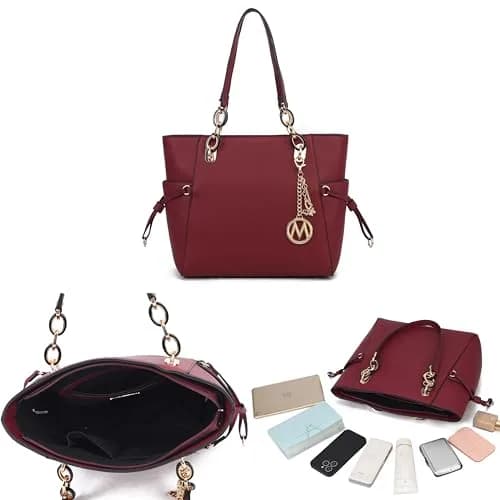 MKF Collection Yale Solid Tote Bag 36cm (15in) x 28cm (11in) x 10cm (4in) | Premium Vegan Leather Handbag Purse thumbnail 6