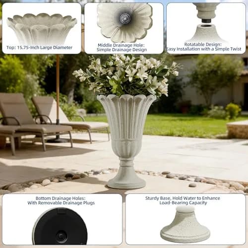 Diyfire 24" Tall Urn Planters for Outdoor Plants | Vintage Pedestal Design with Drainage thumbnail 3