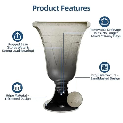 Diyfire 24" Tall Urn Planters for Outdoor Plants | Durable HDPE, Classic Trophy Design, Weather-Resistant thumbnail 4