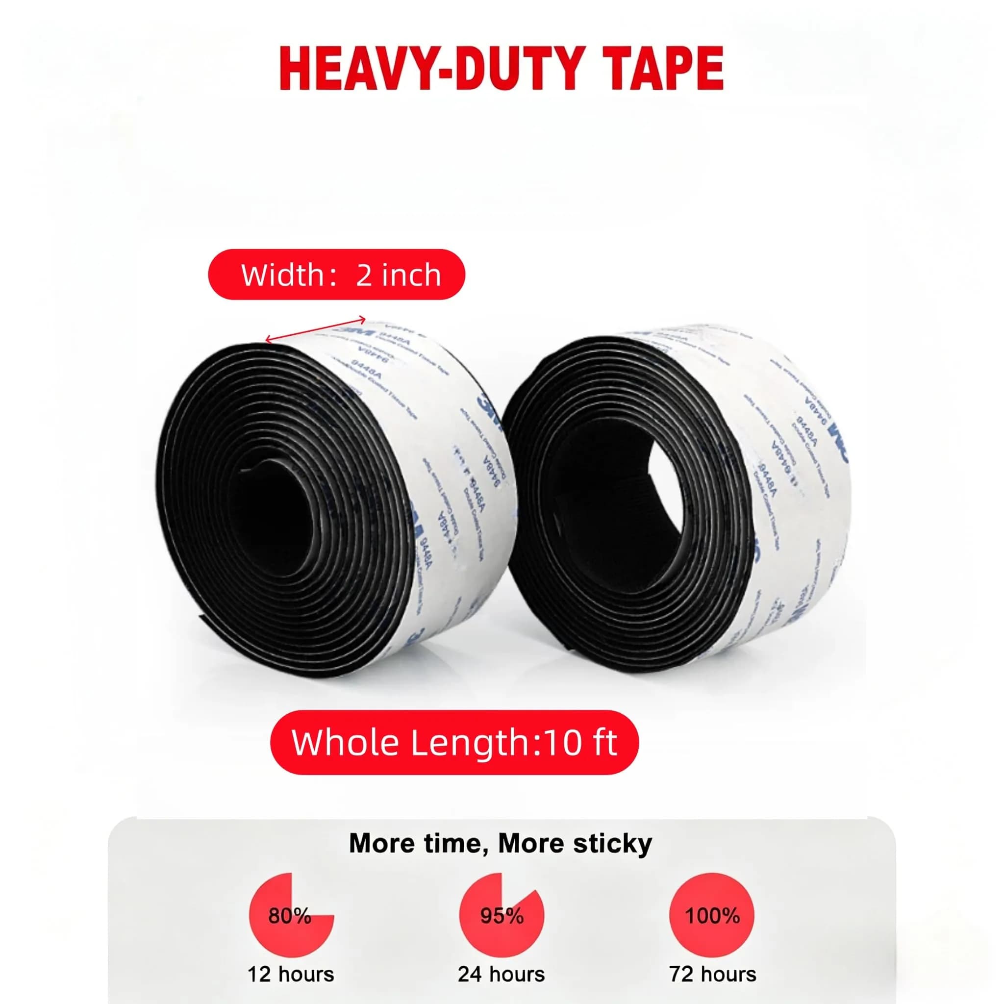 SANKA Heavy Duty Hook and Loop Tape Roll, Black, 2 in x 10 FT | Self-Adhesive Fastener with Industrial Strength - view 2