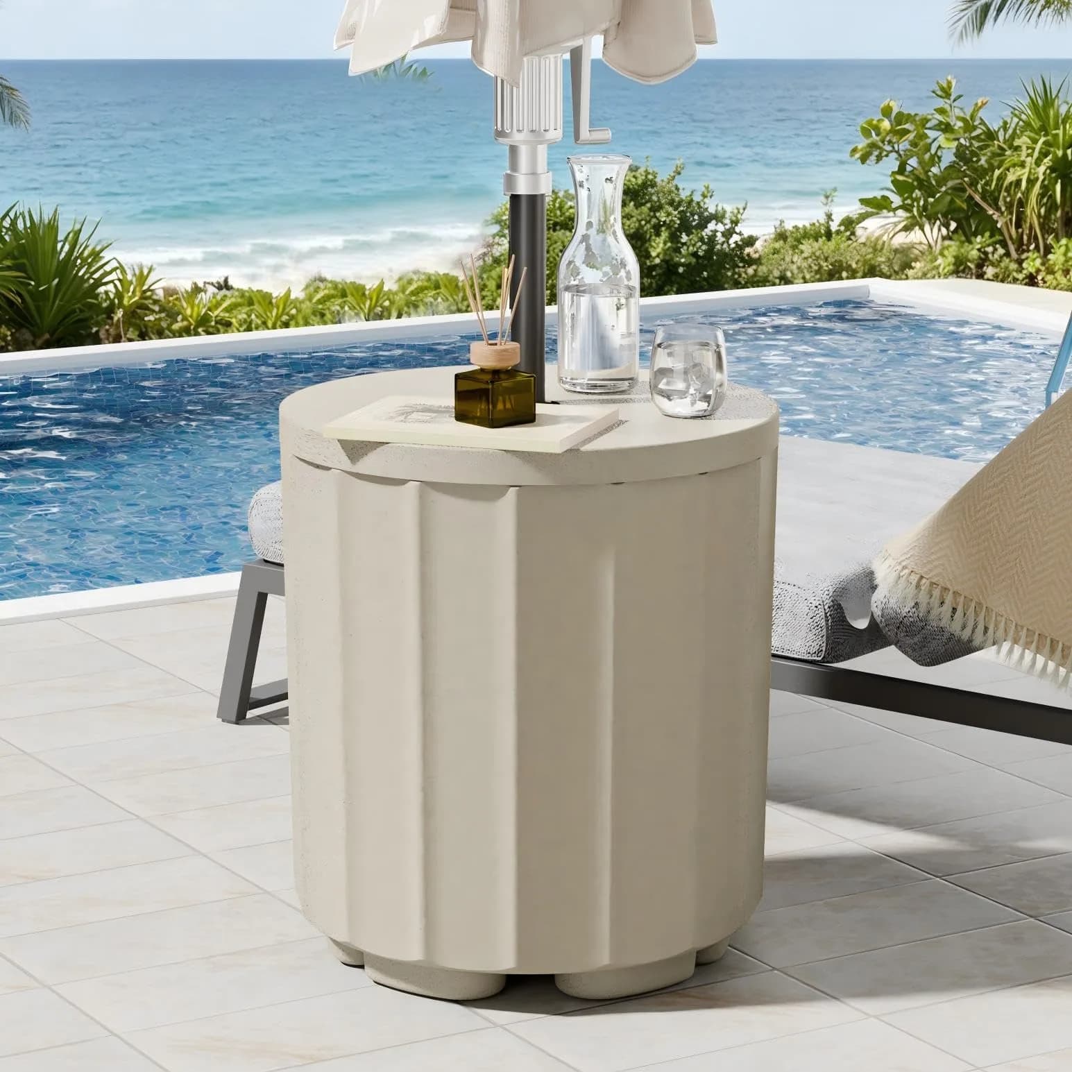 Diyfire Outdoor Umbrella Side Table 14.8" x 14.8" x 16.7" | Leak-Proof Water Bladder