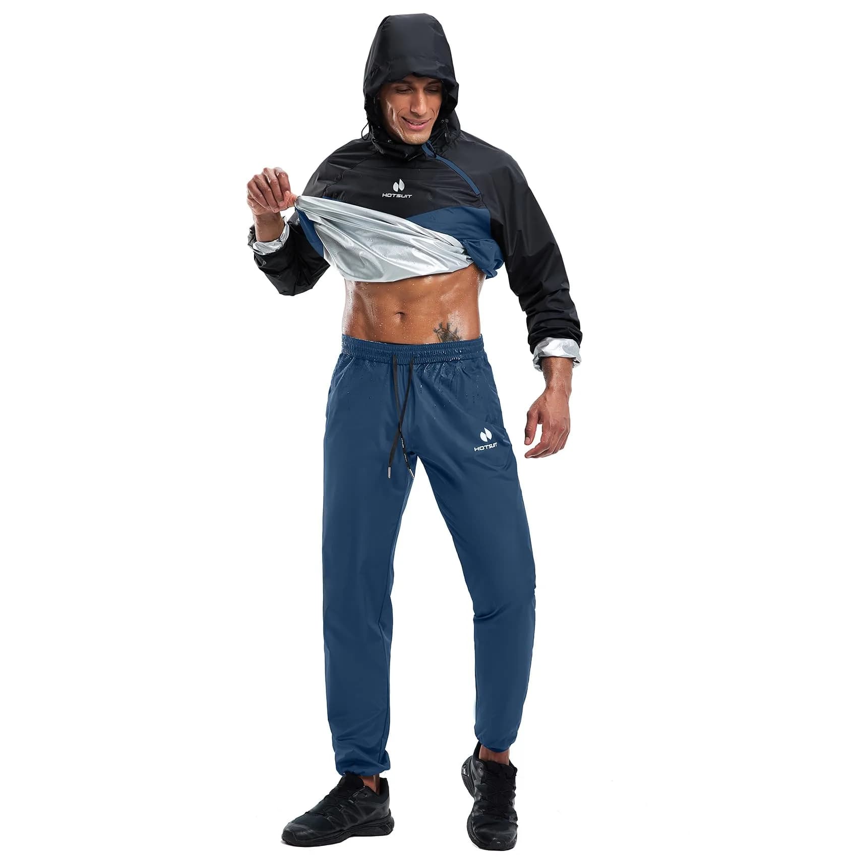 HOTSUIT Men's Sauna Suit Jacket & Pants Bluegray 4XL | Accelerates Sweat for Weight Loss & Body Shaping - view 7