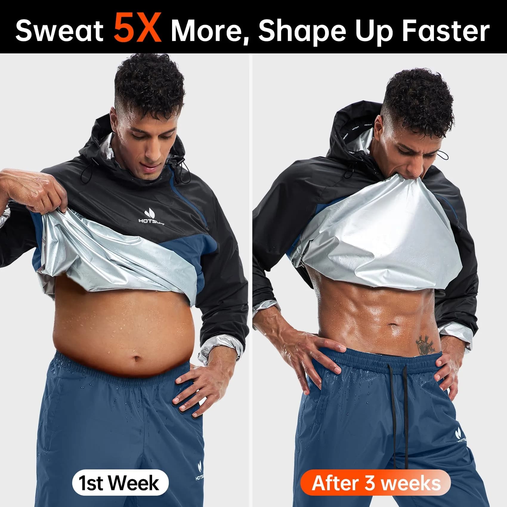 HOTSUIT Men's A. Blue-Gray Sauna Suit - Small | Weight Loss Sweat Jacket & Pants - view 3