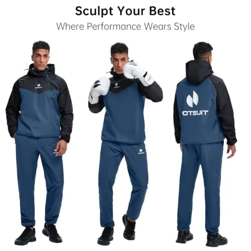 HOTSUIT Men's Sauna Suit for Gym Workout Sweat Jacket and Pants, Blue-Gray, L thumbnail 2