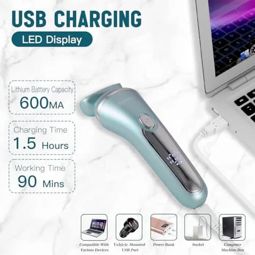 Hatteker 3-in-1 Women's Electric Shaver & Epilator Kit, IPX7 Waterproof, Cordless USB Rechargeable thumbnail 5