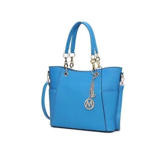 MKF Collection Merlina Tote Bag Royal Blue Vegan Leather | Stylish Handbag for Women with Acrylic Chain Accent thumbnail 1