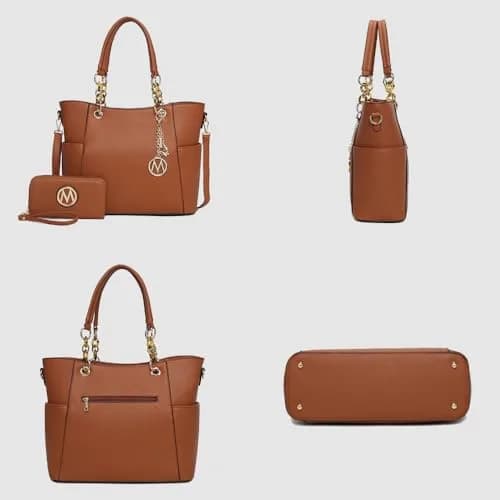 MKF Collection Merlina Tote Bag Royal Blue Vegan Leather | Stylish Handbag for Women with Acrylic Chain Accent thumbnail 5