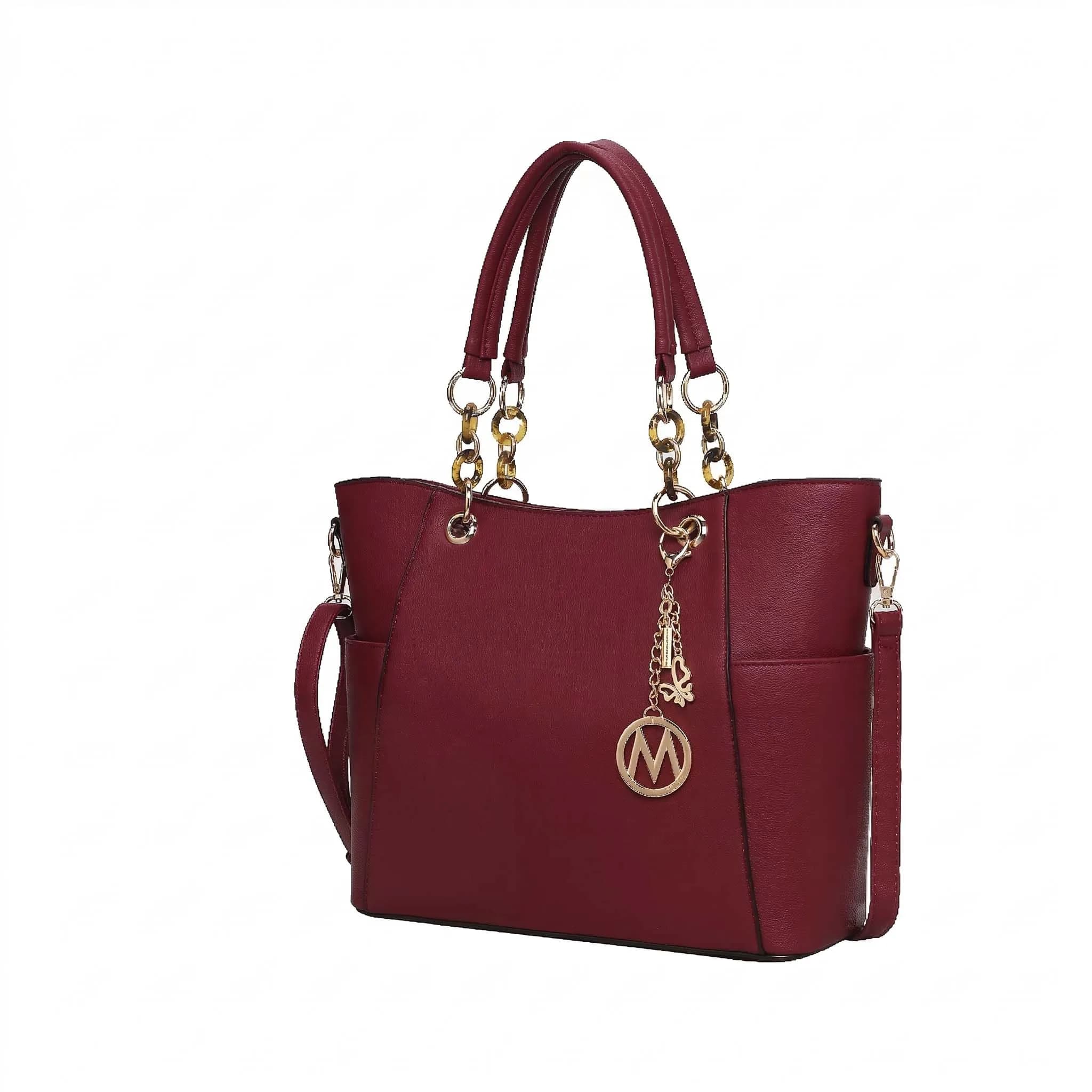 MKF Collection Merlina Tote Bag Burgundy Vegan Leather | 34cm (13.5") W x 28cm (11") H x 13cm (5") D — Burgundy