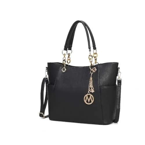 MKF Collection Merlina Tote Bag for Women, Vegan Leather Handbag with Acrylic Chain Accent, Black (13.5" W x 11" H x 5" D) thumbnail 1