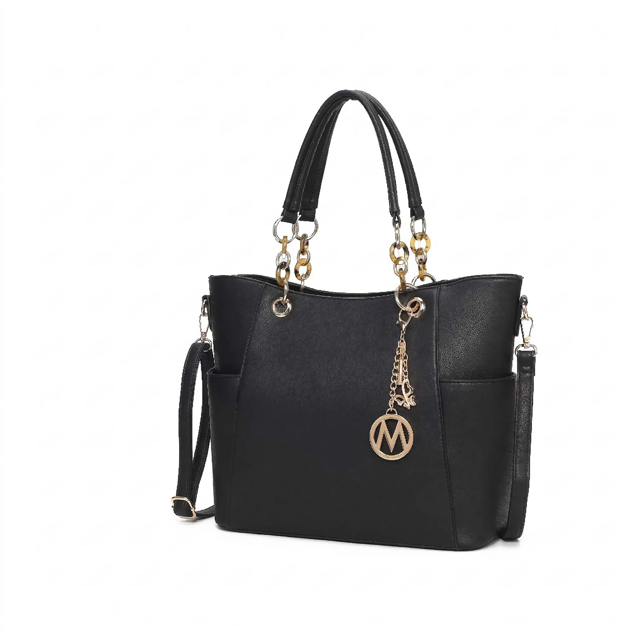 MKF Collection Merlina Tote Bag for Women, Vegan Leather Handbag with Acrylic Chain Accent, Black (13.5" W x 11" H x 5" D) - main product image