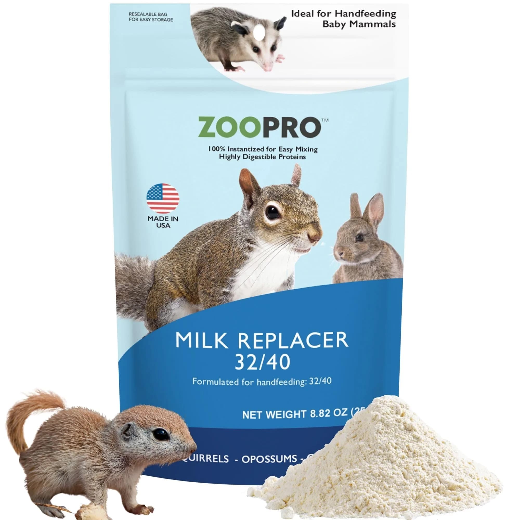 Exotic Nutrition ZooPro Milk Replacer 32/40 Formula 247ml (8.8oz) | For Baby Squirrels, Rabbits, Opossums, Raccoons