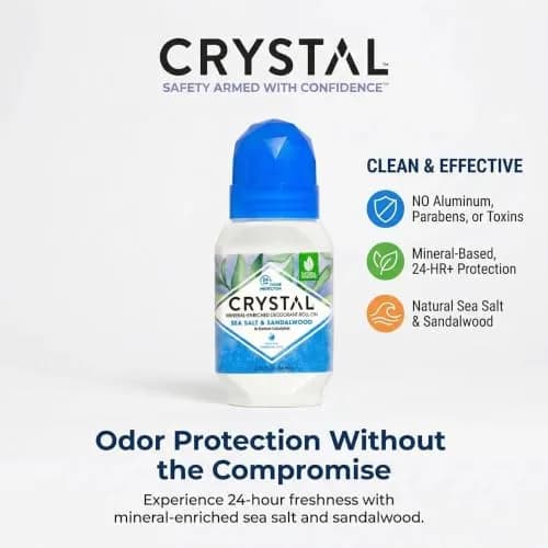 Crystal Essence Mineral Deodorant Roll-On Sea Salt & Sandalwood 2.25 Fl Oz Pack of 3 | 24-Hour Odor Control, Aluminum & Paraben Free thumbnail 3