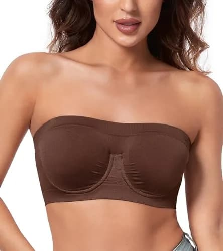 HACI Women's Non Padded Strapless Bra Underwire Bandeau (Brown, XX-Large) | Supportive, Seamless & Comfortable Fit thumbnail 1
