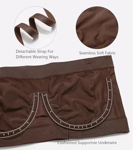HACI Women's Non Padded Strapless Bra Underwire Bandeau (Brown, XX-Large) | Supportive, Seamless & Comfortable Fit thumbnail 5