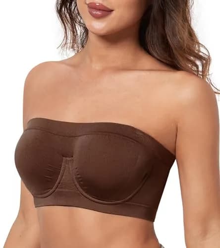 HACI Women's Non Padded Strapless Bra Underwire Bandeau (Brown, XX-Large) | Supportive, Seamless & Comfortable Fit thumbnail 6