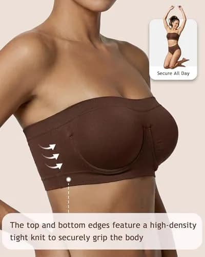 HACI Women's Non Padded Strapless Bra Underwire Bandeau (Brown, XX-Large) | Supportive, Seamless & Comfortable Fit thumbnail 3