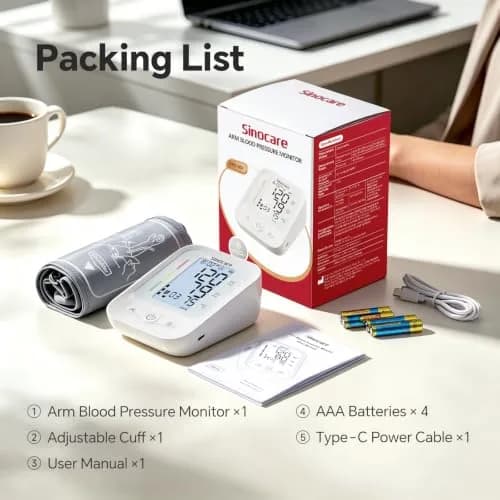 Sinocare ARM-30V Automatic Arm BP Monitor (8.6-16.5 inch Cuff) | FDA Cleared with Backlit LCD & Dual Power thumbnail 8