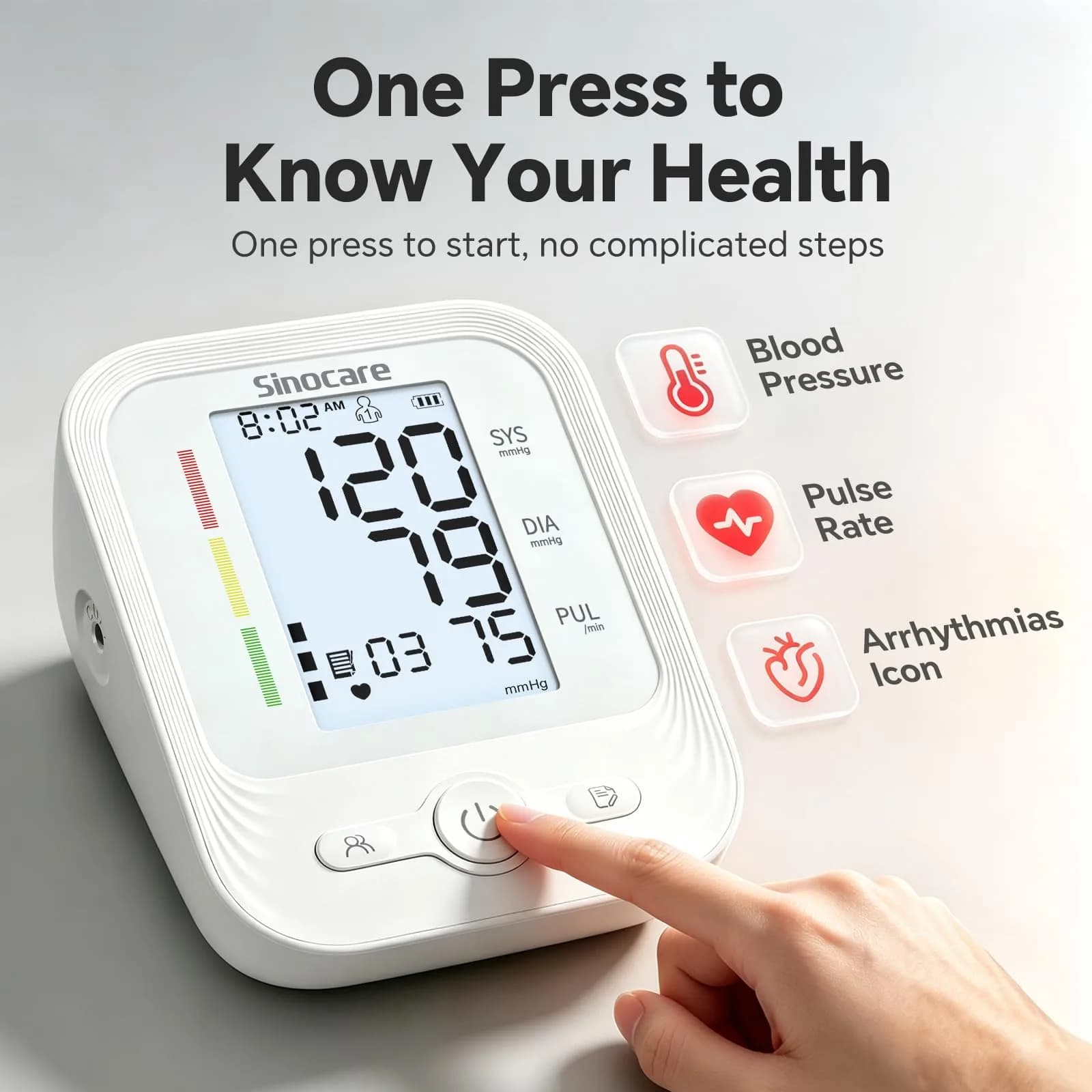 Sinocare ARM-30V Automatic Arm BP Monitor (8.6-16.5 inch Cuff) | FDA Cleared with Backlit LCD & Dual Power - view 2