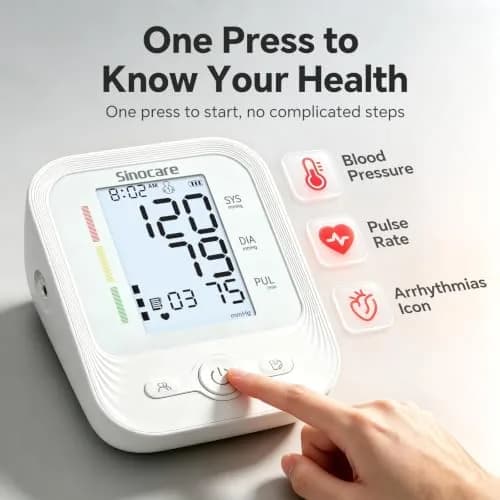 Sinocare ARM-30V Automatic Arm BP Monitor (8.6-16.5 inch Cuff) | FDA Cleared with Backlit LCD & Dual Power thumbnail 2