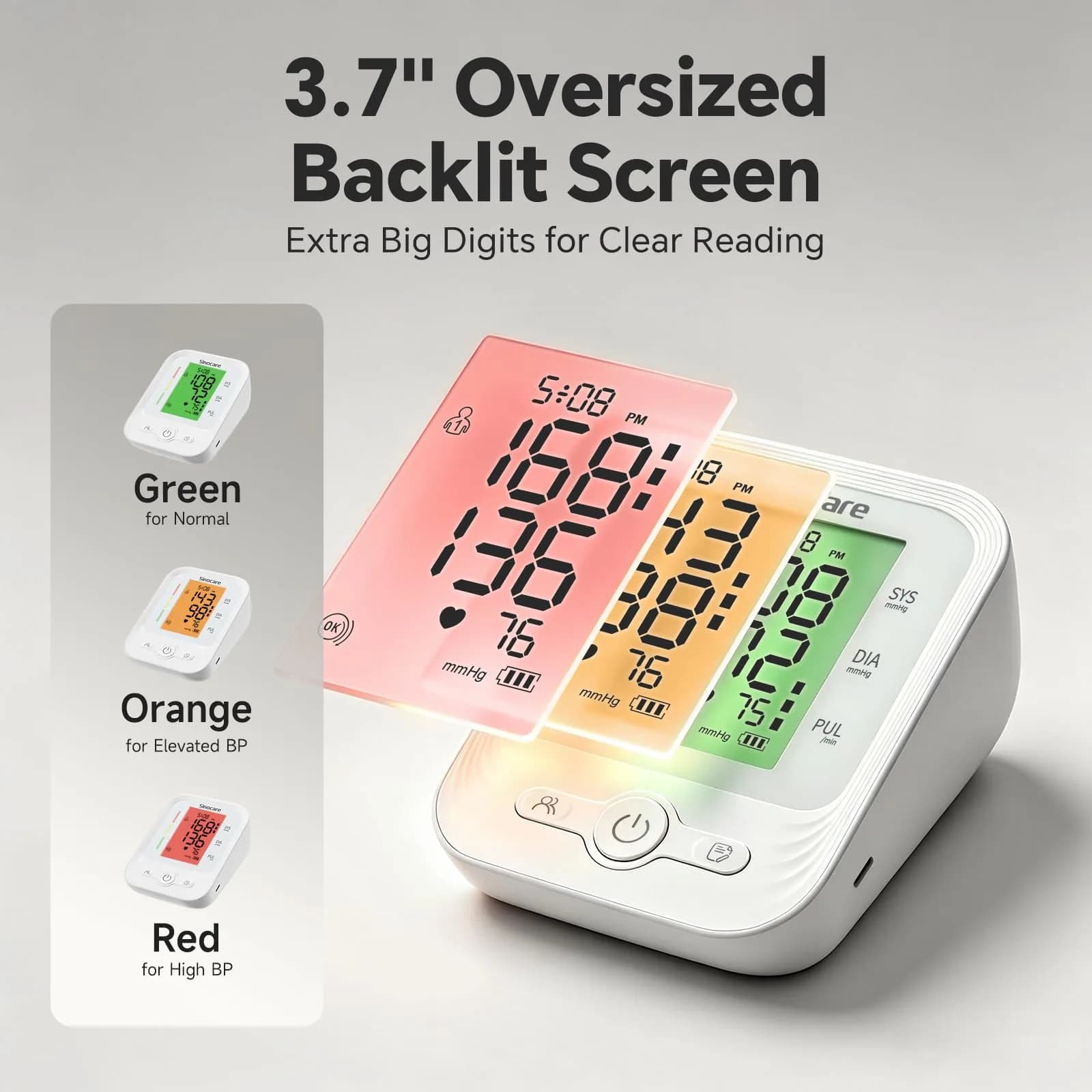 Sinocare ARM-30V Automatic Arm BP Monitor (8.6-16.5 inch Cuff) | FDA Cleared with Backlit LCD & Dual Power - view 3