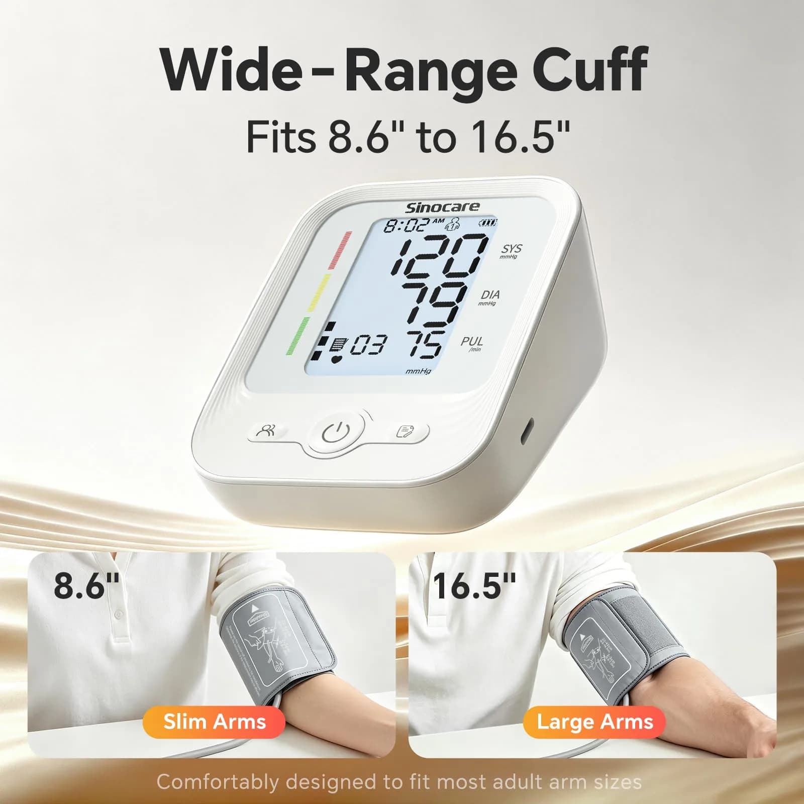 Sinocare ARM-30V Automatic Arm BP Monitor (8.6-16.5 inch Cuff) | FDA Cleared with Backlit LCD & Dual Power - view 4