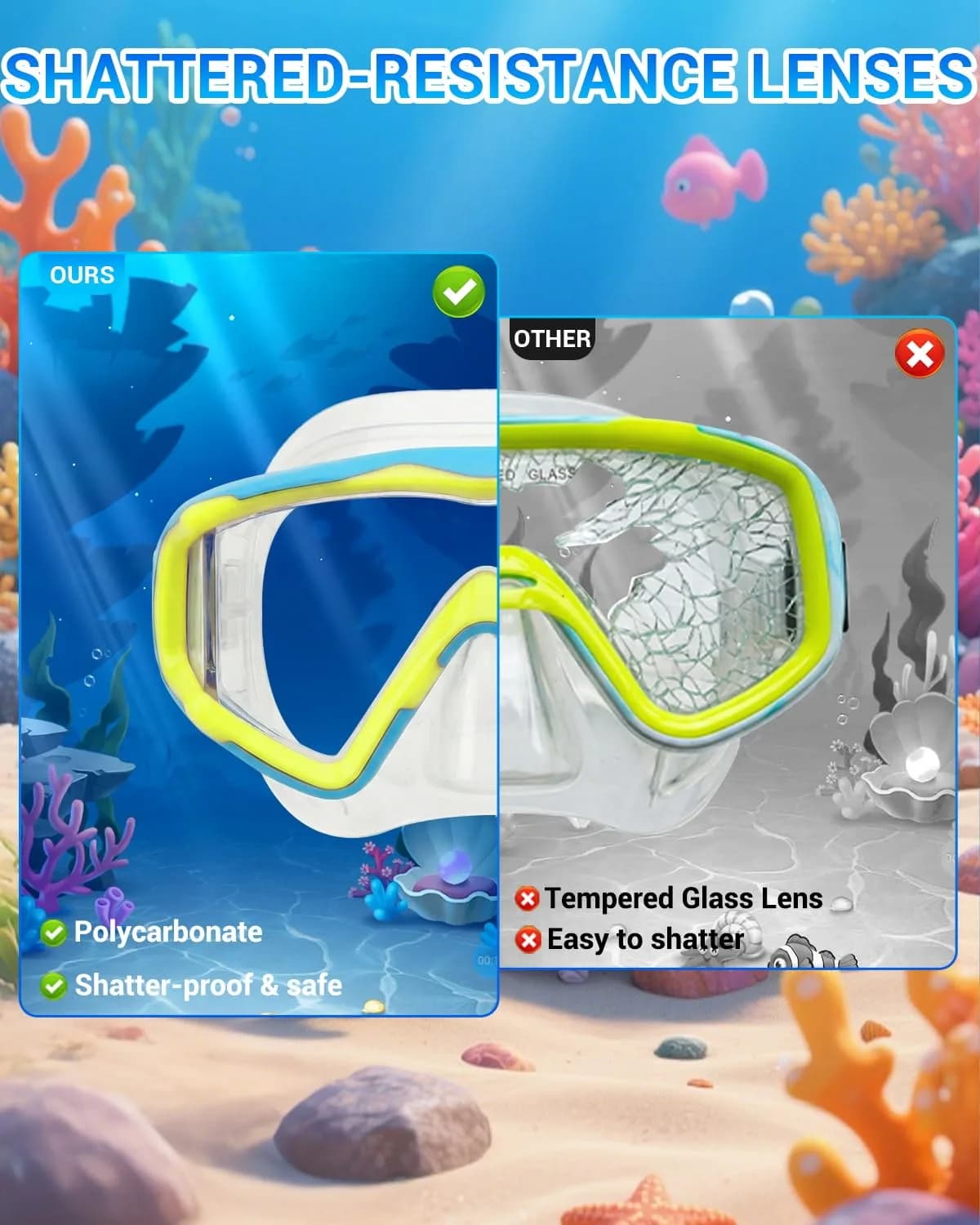 AQUA A DIVE SPORTS Kids Blue Pink/Blue Yellow Single Lens Diving Mask | Wide 180° View - view 4