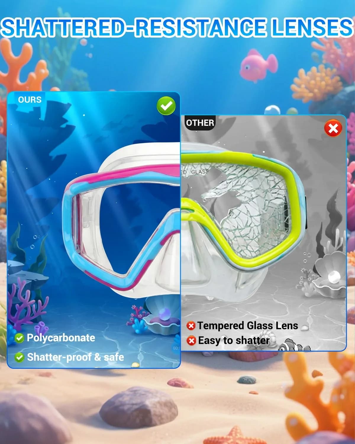 AQUA A DIVE SPORTS Purple Blue/Blue Pink Kids Diving Mask with 180° Wide View Anti-Fog - view 4