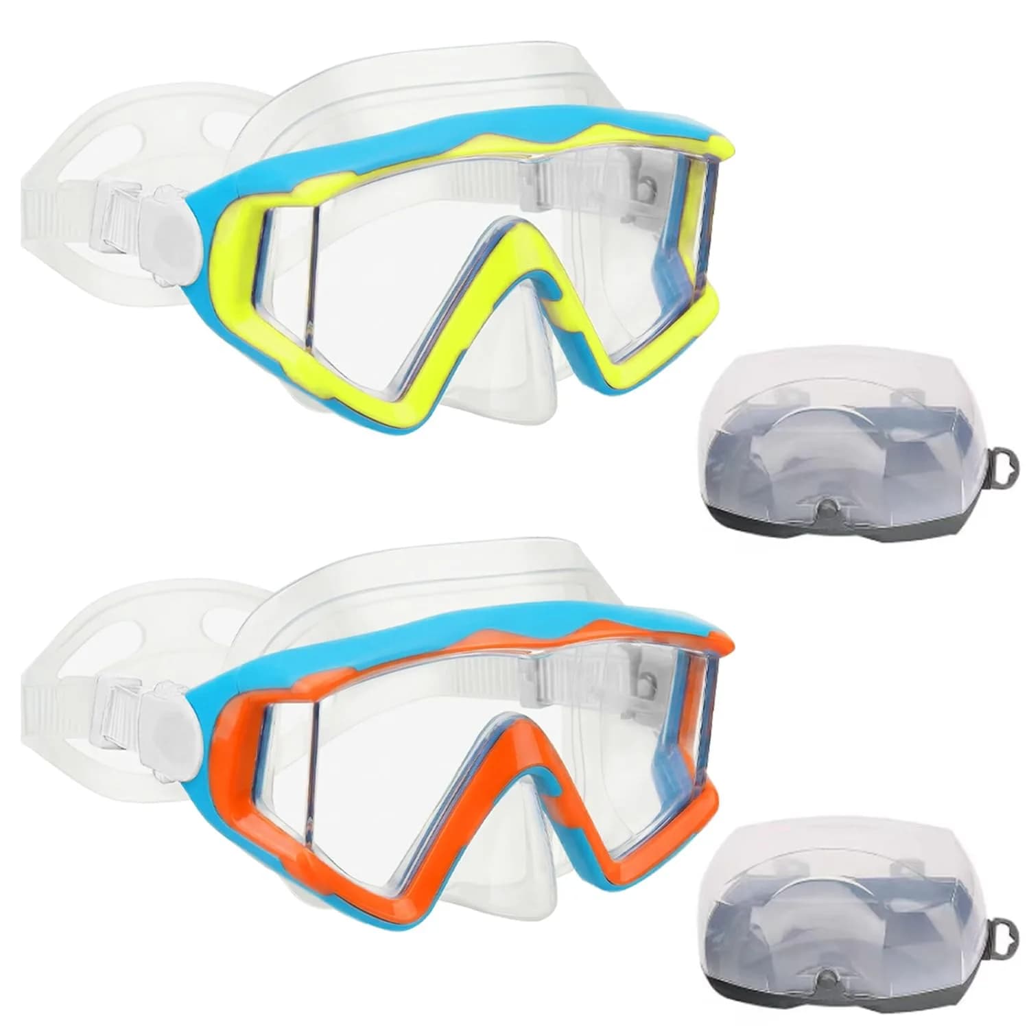 AQUA A DIVE SPORTS Blue Orange/Blue Yellow Kids Diving Mask with 180° Wide View Anti-Fog - main product image