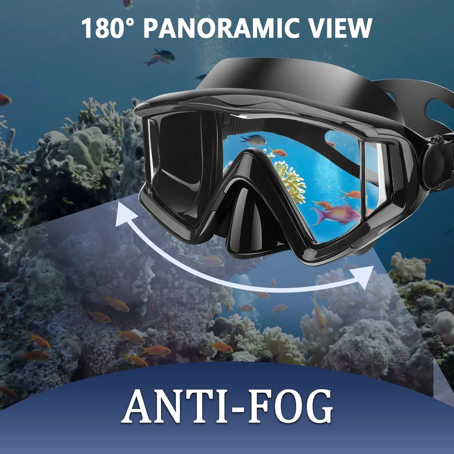AQUA A DIVE SPORTS Black +Blue Single Lens Diving Mask | Wide View Anti-Fog for Adults - view 5