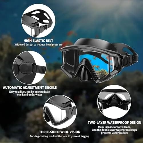 AQUA A DIVE SPORTS Black +Blue Single Lens Diving Mask | Wide View Anti-Fog for Adults thumbnail 3