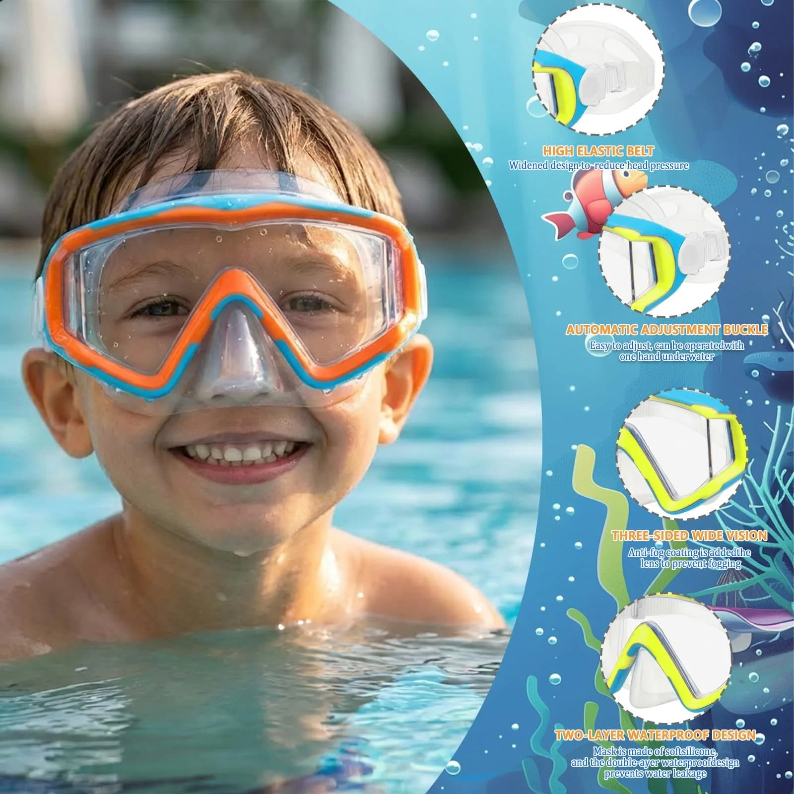 AQUA A DIVE SPORTS Kids Diving Mask Purple Blue/Blue Yellow | Single Lens Anti-Fog - view 3